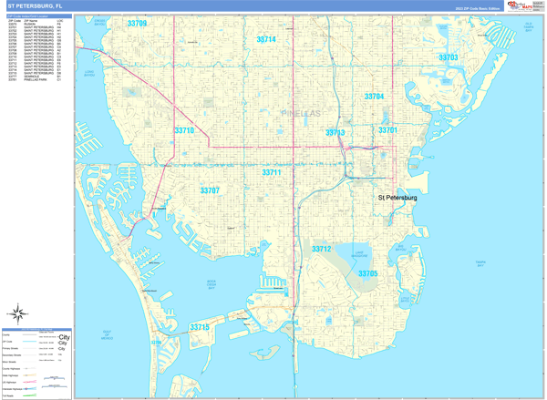 St. Petersburg Zip Code Wall Map